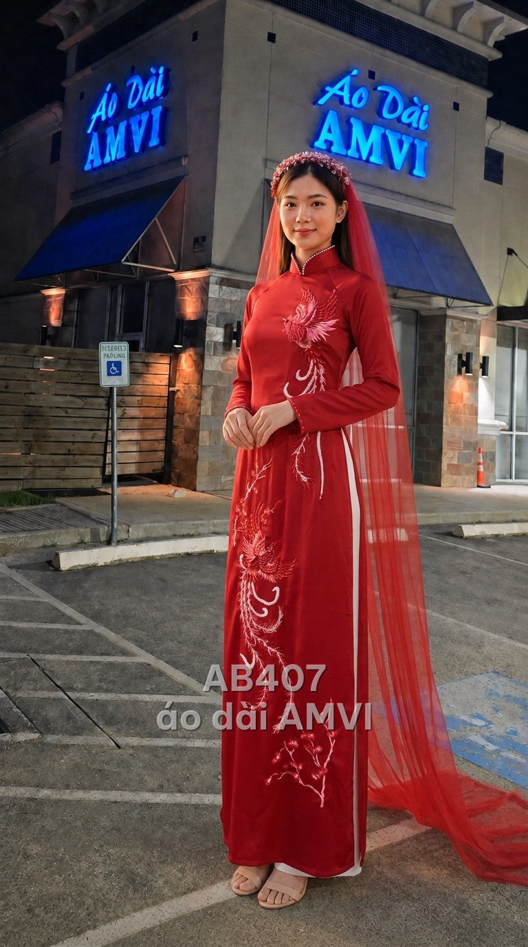 Áo - Lụa Gấm Đỏ Thêu Phượng Hoàng Sang Trọng Lễ Cưới - AB407