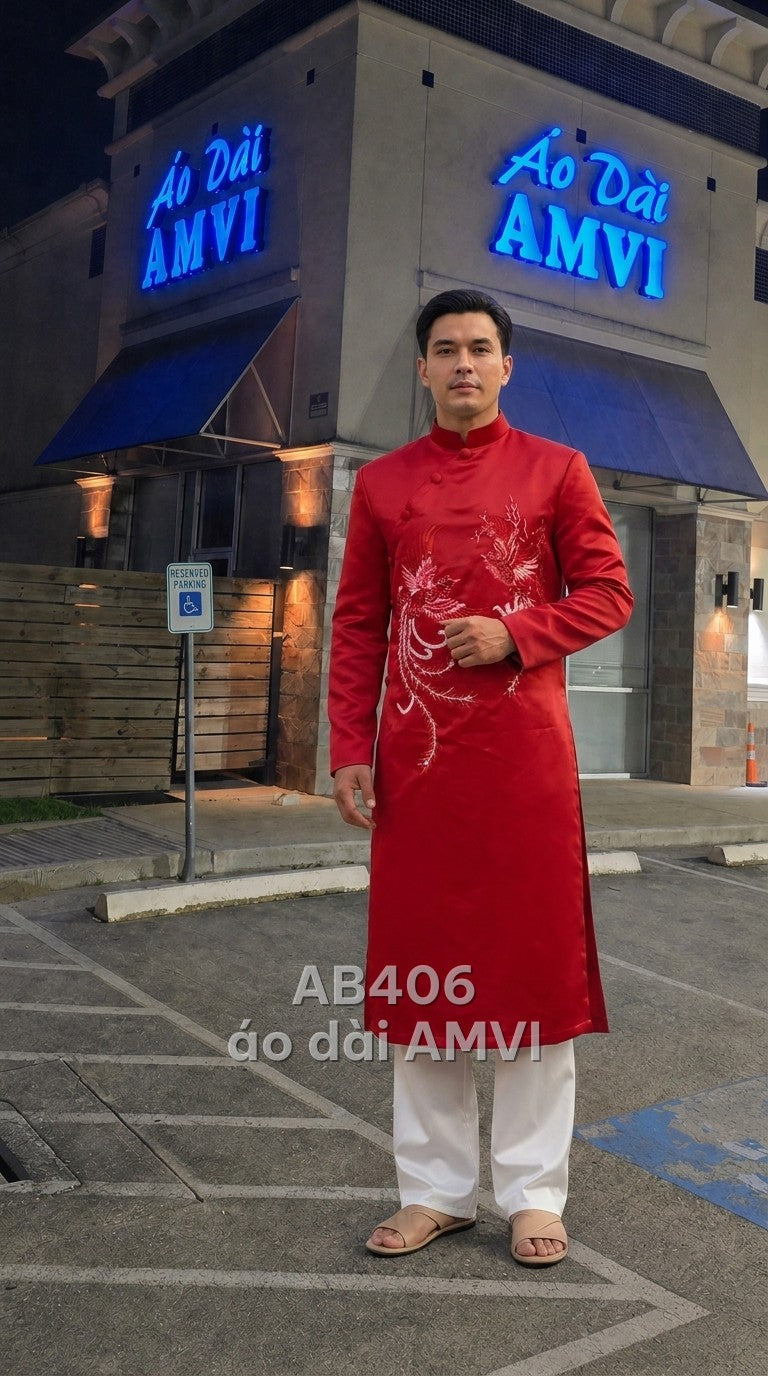 Áo - Gấm Đỏ Thêu Phượng Hoàng Sang Trọng Cho Cô Dâu - AB406