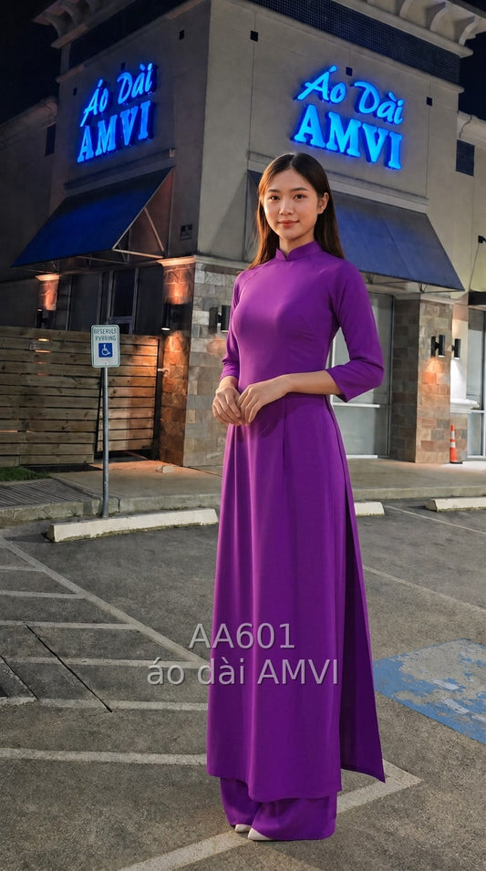 Áo Dài Tím Thanh Lịch Cổ V Hiện Đại Dự Tiệc - AA601