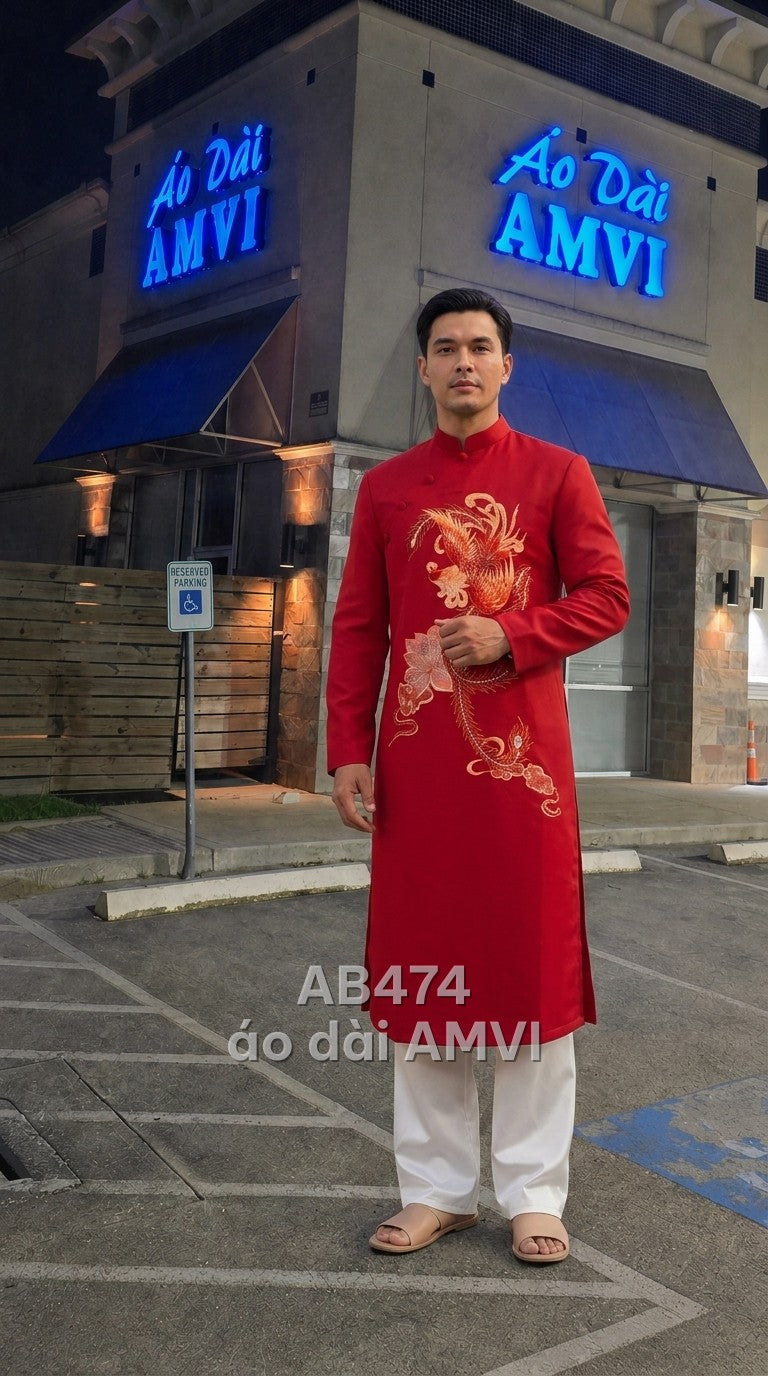 Áo - Đỏ Thêu Phượng Hoàng Hoa Sen Đính Đá Sang Trọng - AB474