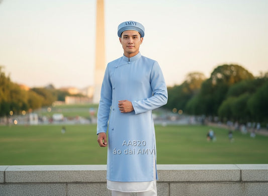 Áo Dài Nam Truyền Thống Xanh Trơn: Vẻ Đẹp Việt Tại Washington D.C. - AA820