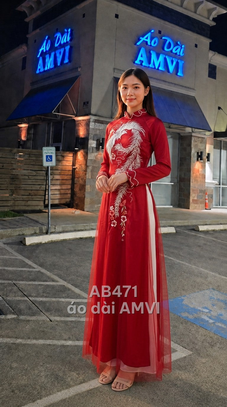 Áo - Lụa Đỏ Đô Thêu Phượng Hoàng Voan Thanh Lịch Cưới Hỏi - AB471