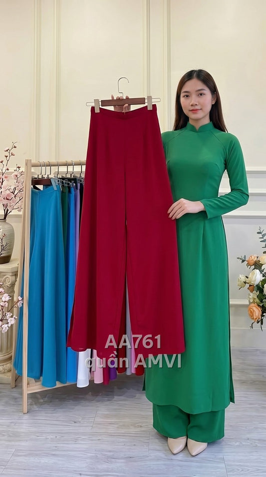 Quần - Vải Rũ Đỏ Ống Rộng Thanh Lịch Lưng Cao - AA761