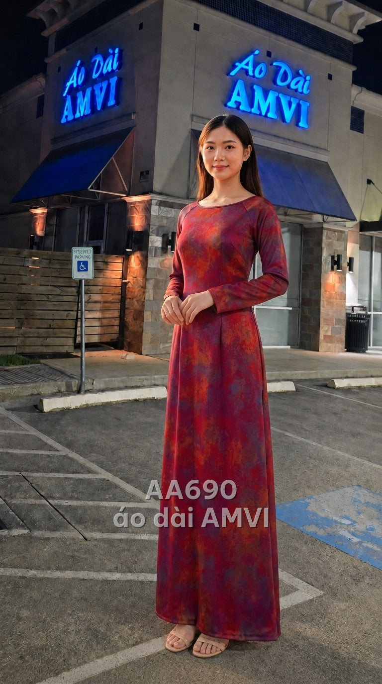 Áo - Lụa Đỏ Vân Đá Loang Trừu Tượng Cổ Điển Sang Trọng - AA690