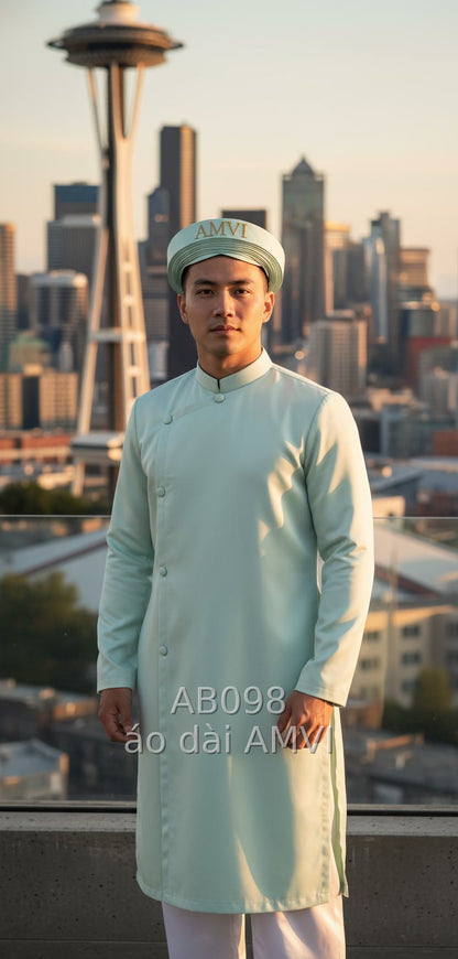Áo Dài Nam Cách Tân Xanh Bạc Hà - Vẻ Đẹp Hiện Đại Tại Seattle - AB098