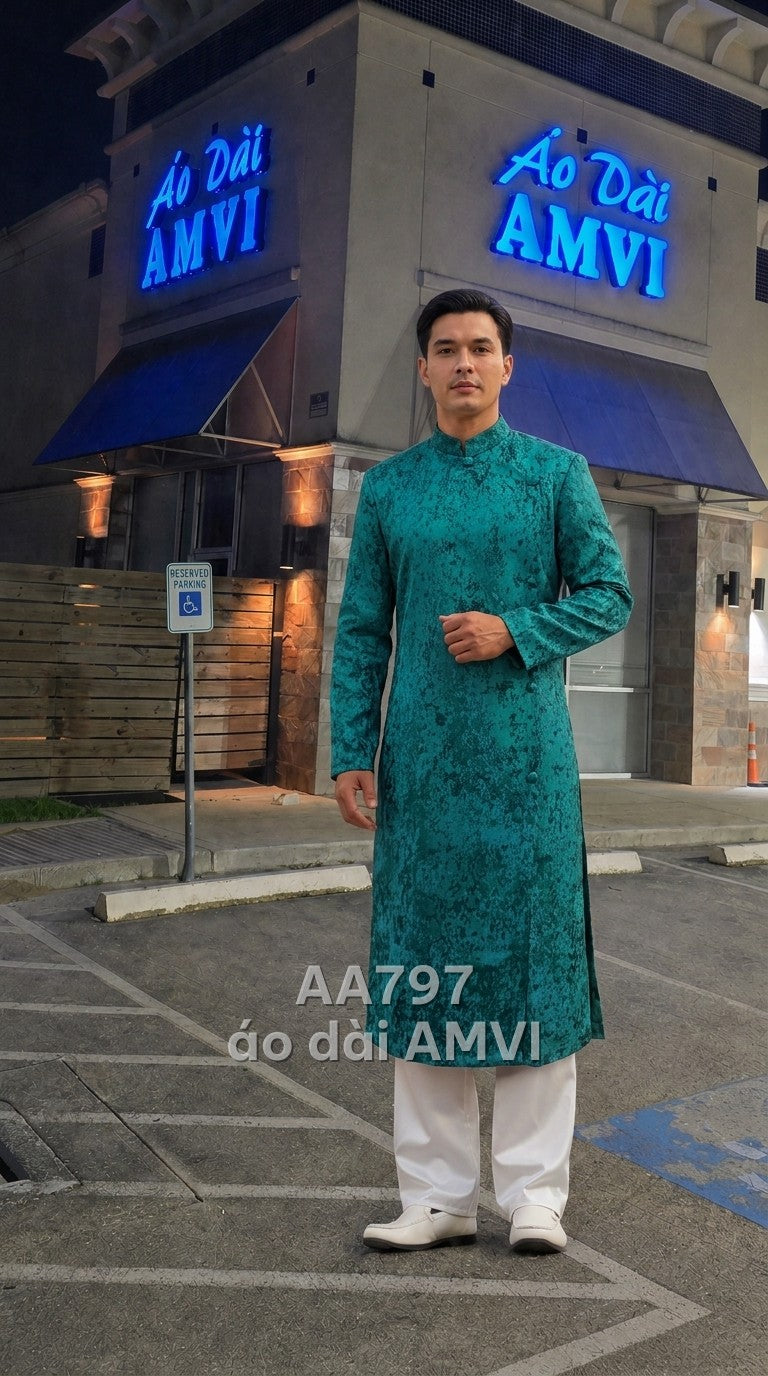 Áo - Vải Kết Cấu Xanh Vân Đá Khuy Tết Thanh Lịch - AA797