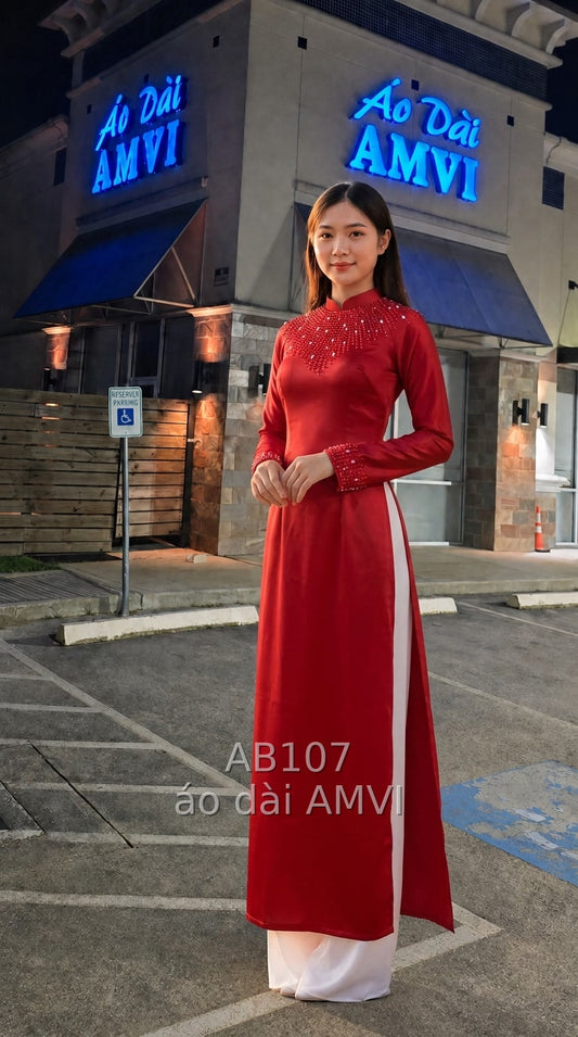 Áo Dài Dạ Hội Đỏ Đính Đá Sang Trọng – Vẻ Đẹp Việt Tại New York - AB107