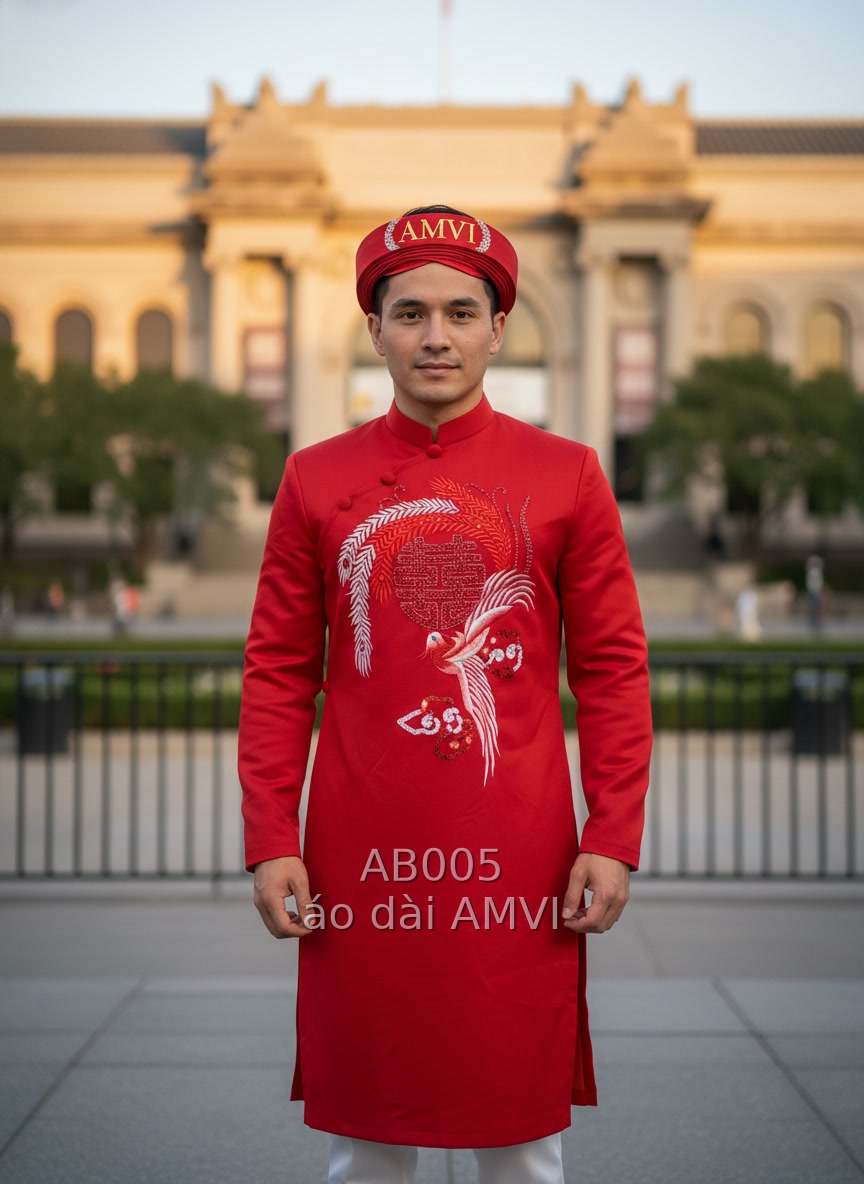 Áo Dài Cưới Đỏ Thêu Phượng Hoàng, Nét Việt Tại The Met New York - AB005