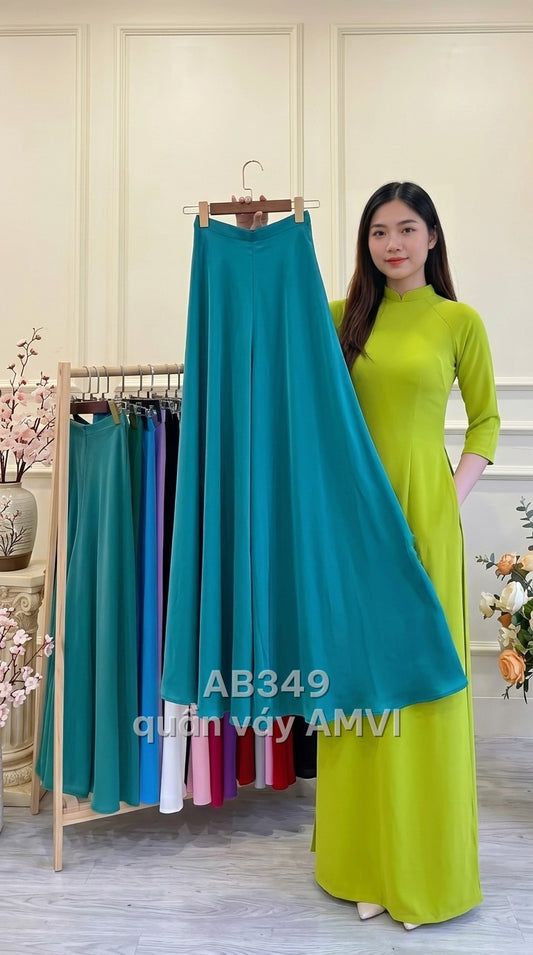 Quần - Lụa Xanh Trơn Cổ Cao Thanh Lịch Dự Tiệc - AB349
