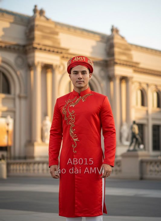 Áo Dài Cưới Đỏ Rồng Vàng - Vẻ Đẹp Việt Tại The Met New York - AB015