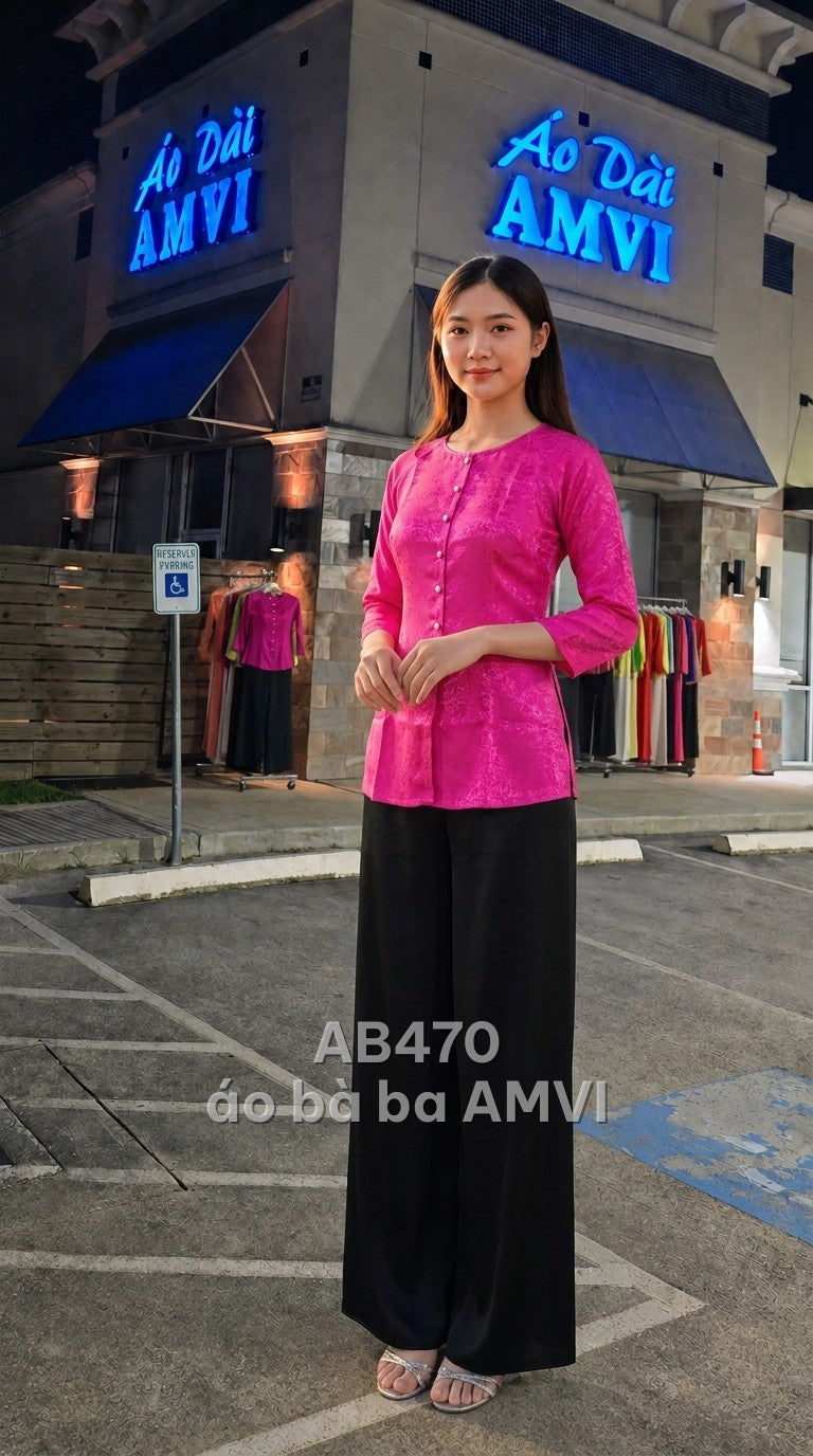 Hồng Dập Nổi Cổ Chữ V Cúc Ngọc Trai Truyền Thống Duyên Dáng - AB470