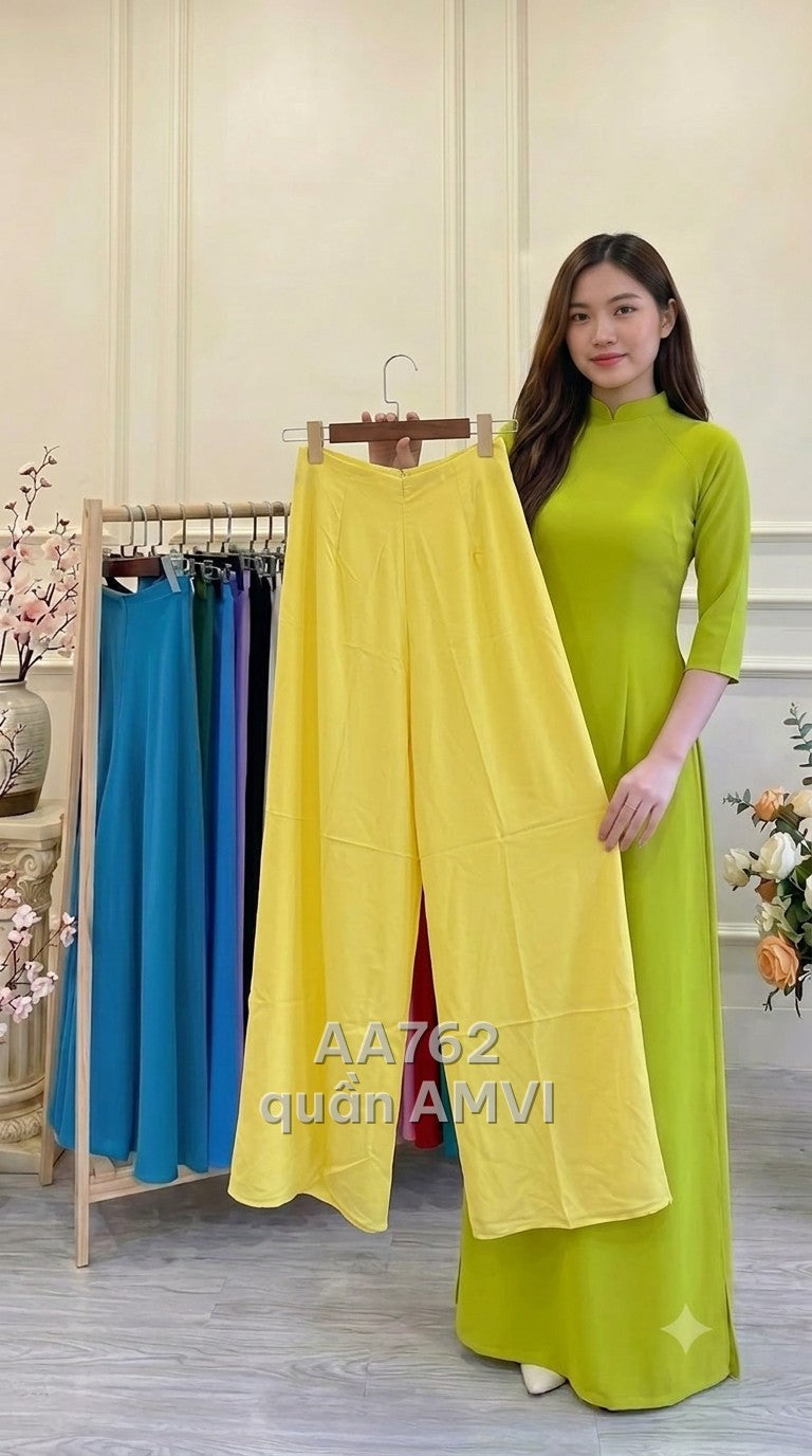 Quần - Lụa Vàng Thanh Lịch Ống Rộng Lưng Cao - AA762
