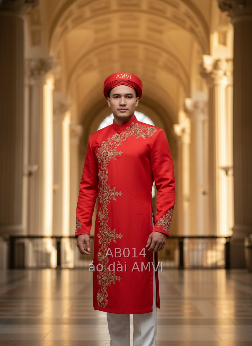 Áo Dài Cưới Nam Thêu Hoa Văn Vàng Kim Tại Bảo Tàng Met - AB014
