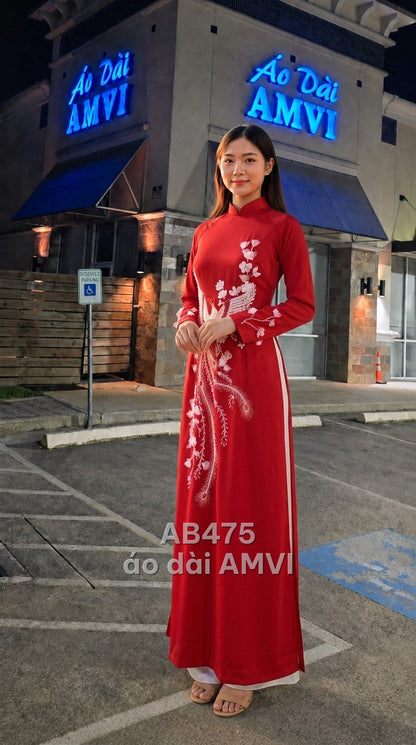 Áo - Lụa Đỏ Thêu Phượng Hoàng Cổ Điển Sang Trọng Dự Tiệc - AB475