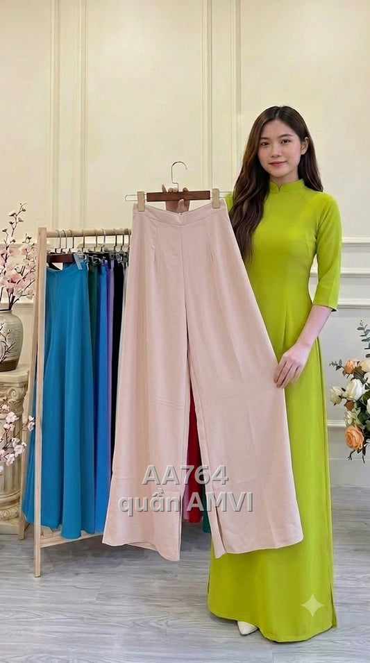 Quần - Lụa Hồng Ống Rộng Cạp Cao Thanh Lịch Hiện Đại - AA764