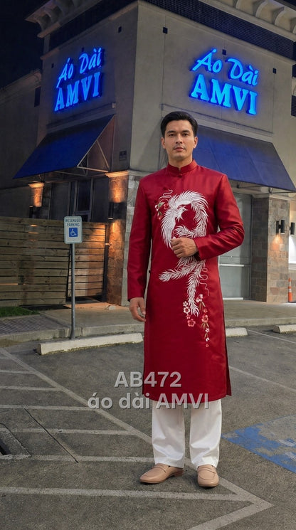 Áo - Lụa Gấm Đỏ Thêu Phượng Hoàng Uy Nghi Truyền Thống - AB472