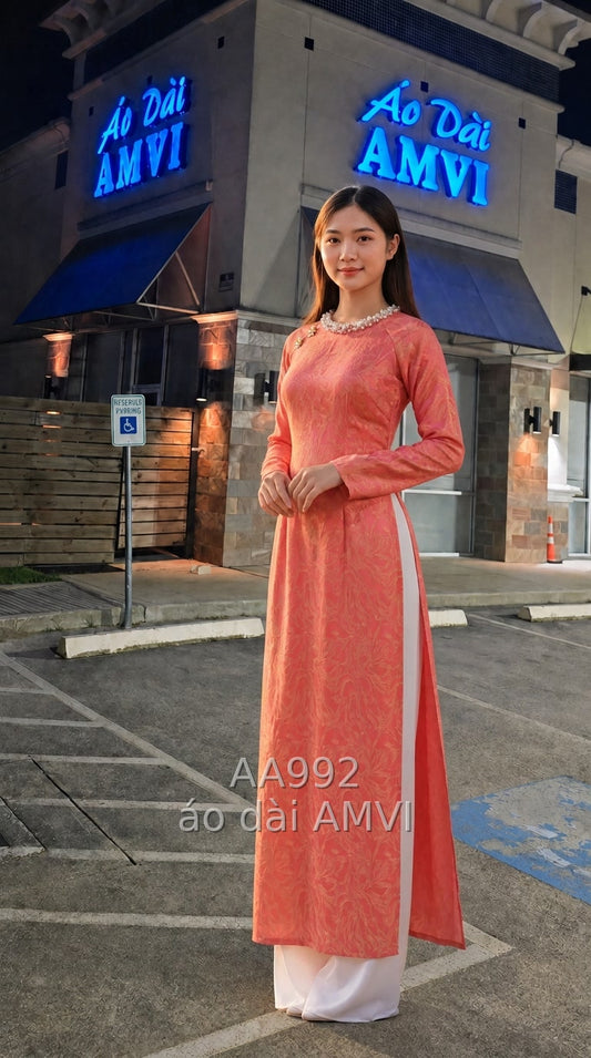 Áo Dài Dạ Hội Hồng Đỏ Tinh Xảo - Vẻ Đẹp Việt Tại The Met NYC - AA992
