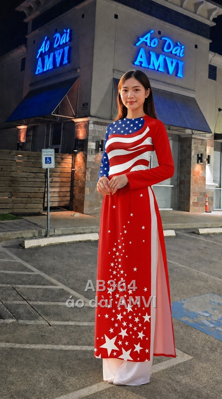 Áo - Lụa Đỏ Họa Tiết Cờ Mỹ Hiện Đại Cá Tính Độc Đáo - AB364