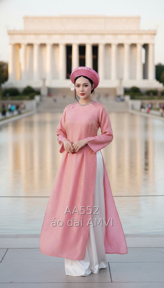 Áo Dài Truyền Thống Hồng Gấm - Vẻ Đẹp Việt Tại Washington D.C. - AA552