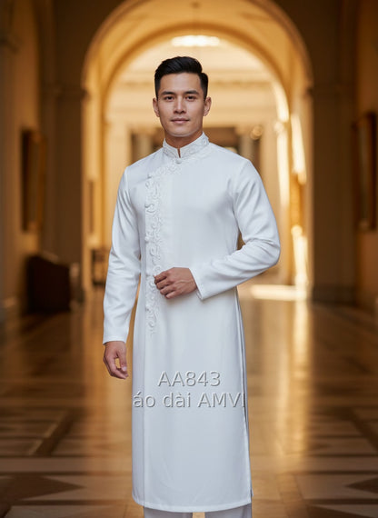 Áo dài cưới nam màu trắng, mã AA843