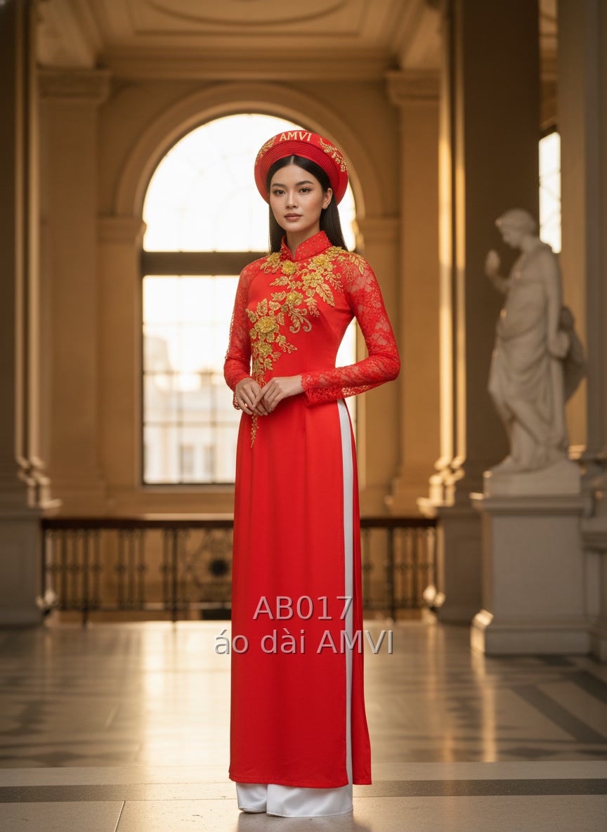 Áo Dài Cưới Đỏ Thêu Vàng Lộng Lẫy Tại Bảo Tàng Nghệ Thuật Metropolitan New York - AB017