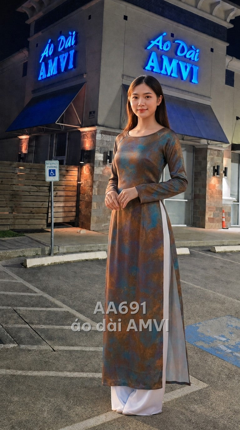 Áo - Lụa Nâu Họa Tiết Trừu Tượng Hiện Đại Dự Tiệc - AA691