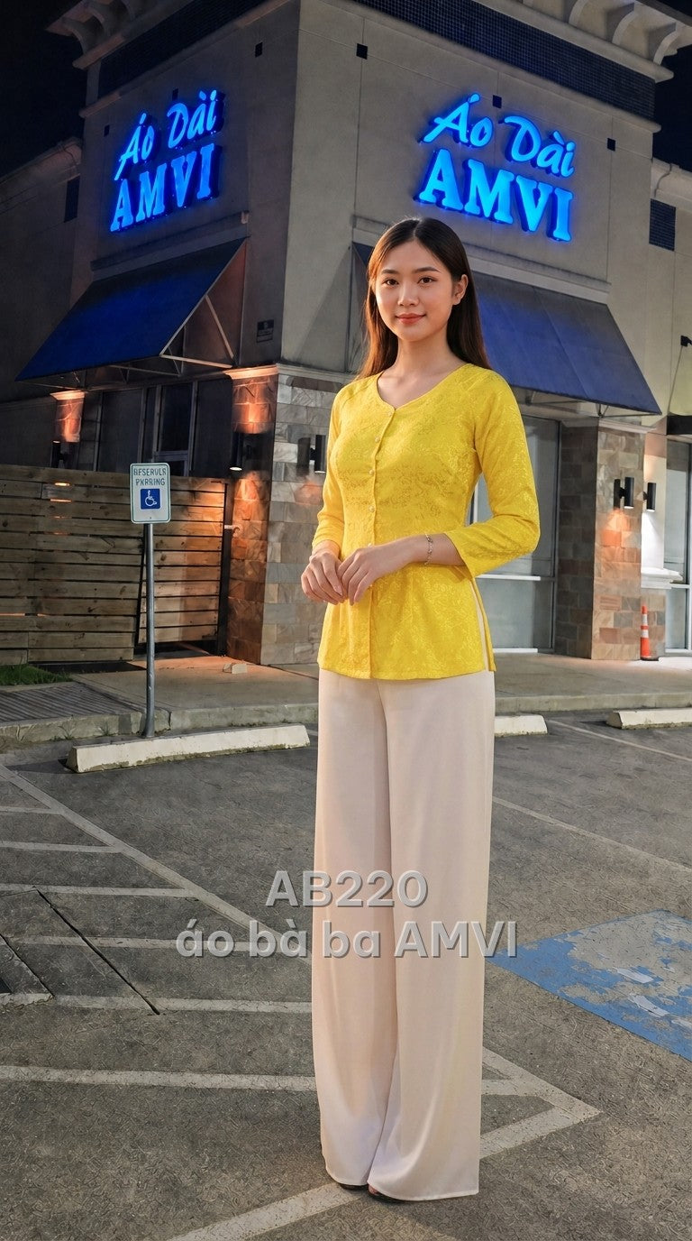 Áo - Lụa Gấm Vàng Hoa Văn Chìm Thanh Lịch Truyền Thống - AB220