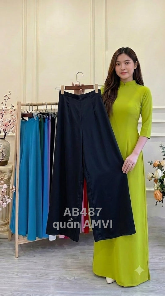 Quần - Vải Mềm Đen Ống Rộng Lưng Chun Thanh Lịch - AB487