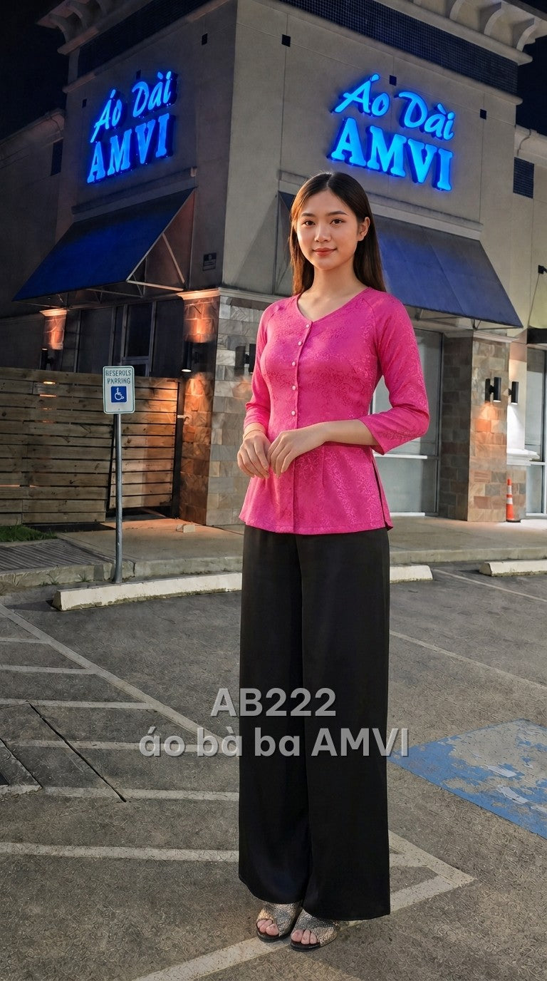 Áo - Lụa Gấm Hồng Cổ V Hoa Văn Chìm Thanh Lịch - AB222